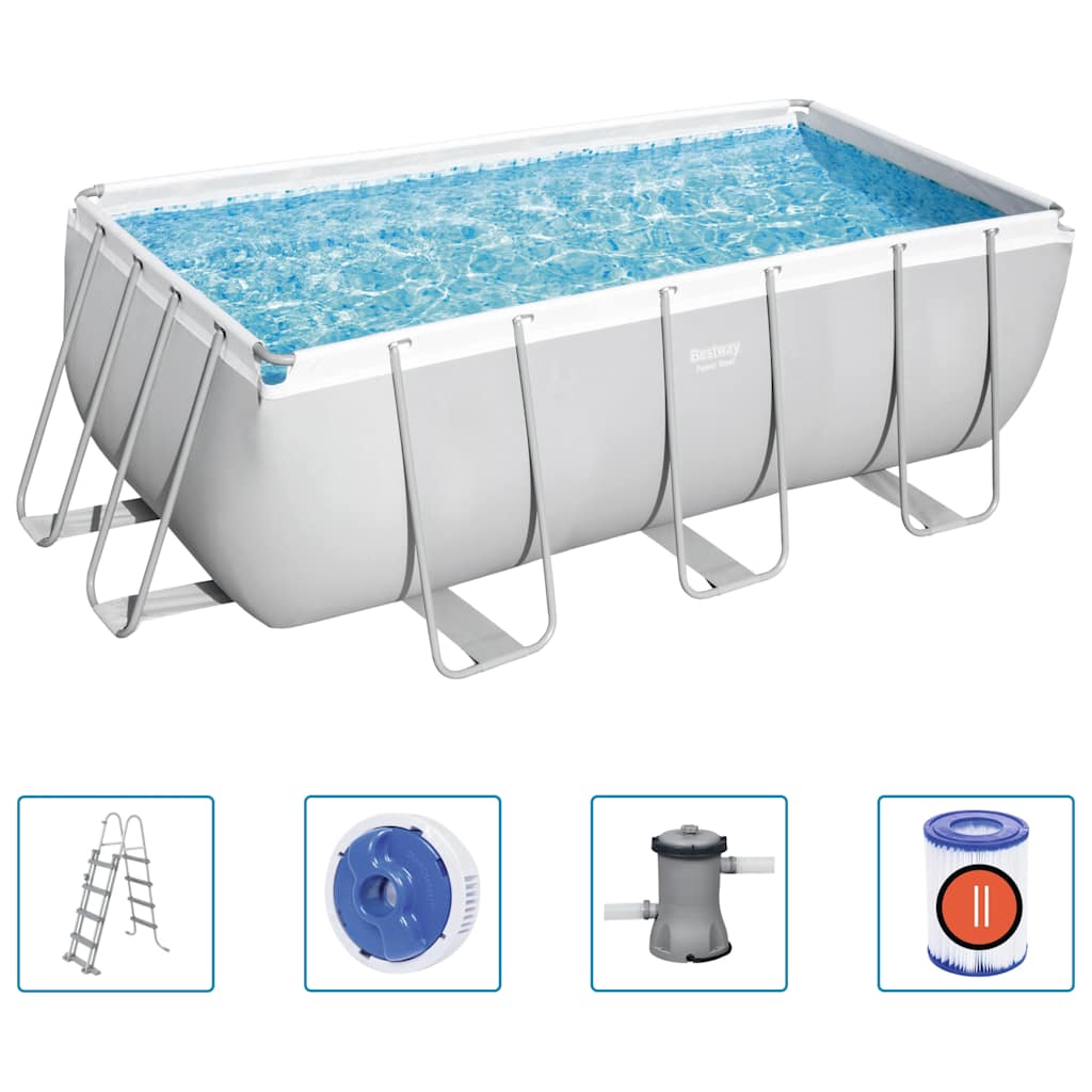 Power Steel swimmingpoolsæt rektangulær 412x201x122 cm
