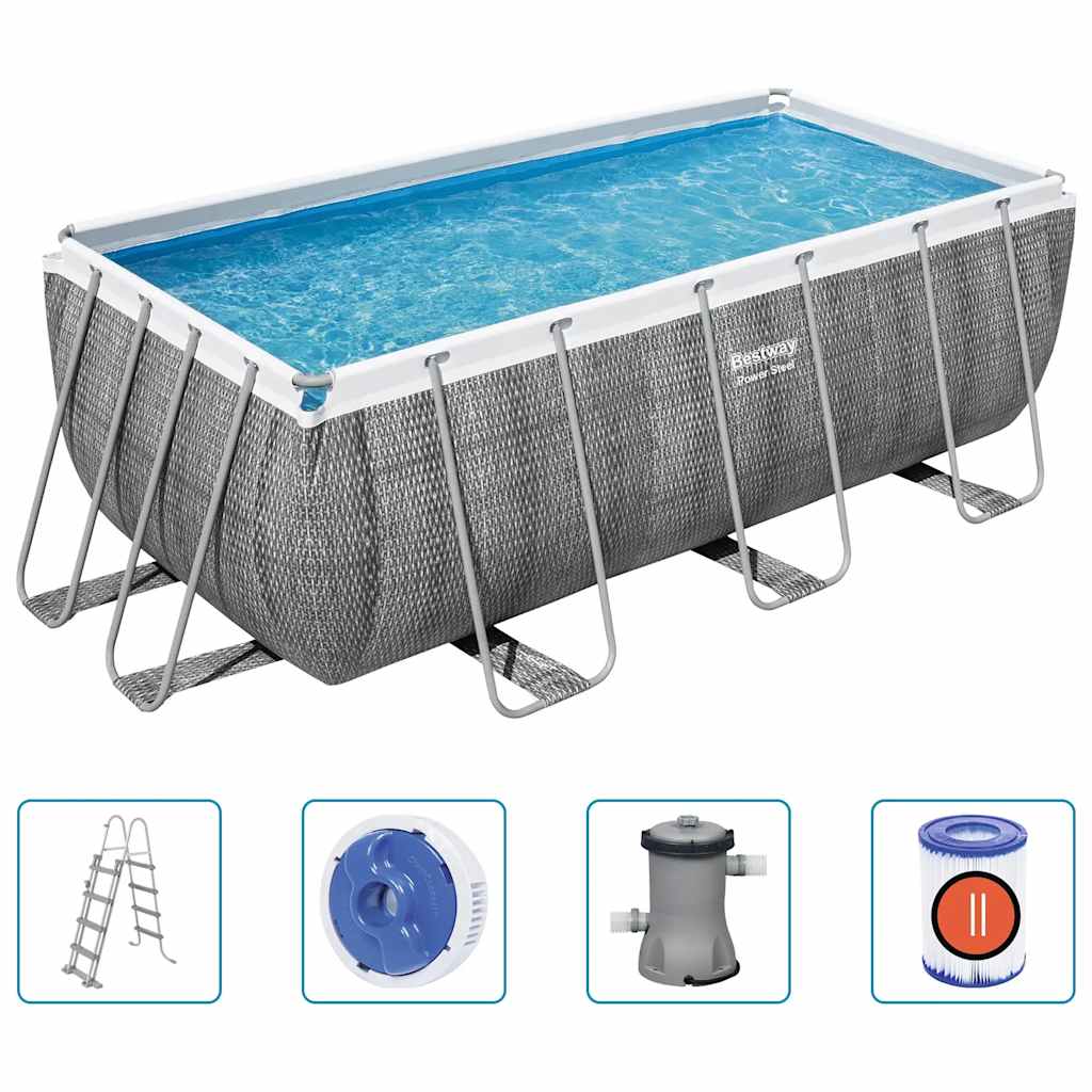 Power Steel swimmingpoolsæt rektangulær 412x201x122 cm