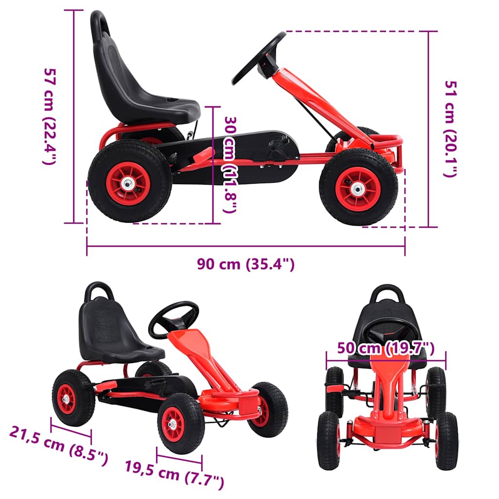 pedal-gokart med luftdæk rød
