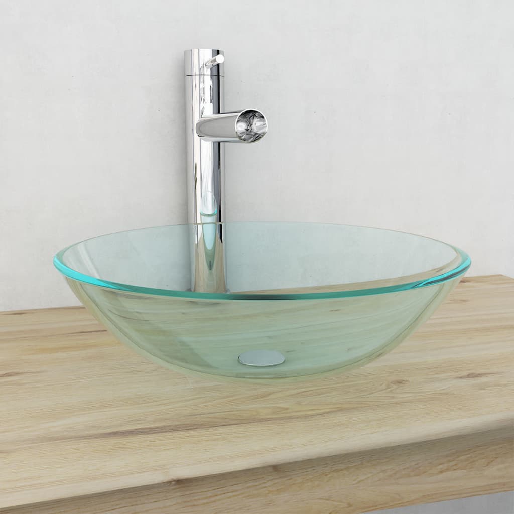 håndvask i hærdet glas 42 cm transparent