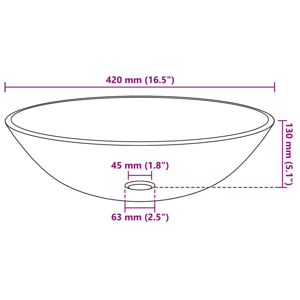 håndvask i hærdet glas 42 cm matteret