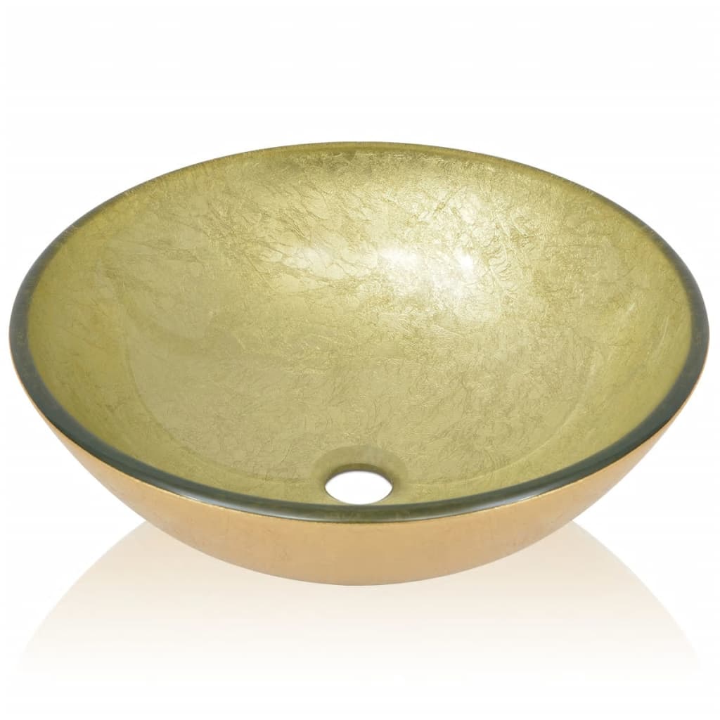 håndvask hærdet glas 42 cm guldfarvet