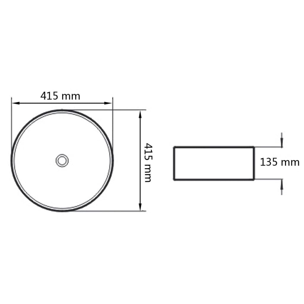 håndvask rund keramik 41,5 x 13,5 cm hvid