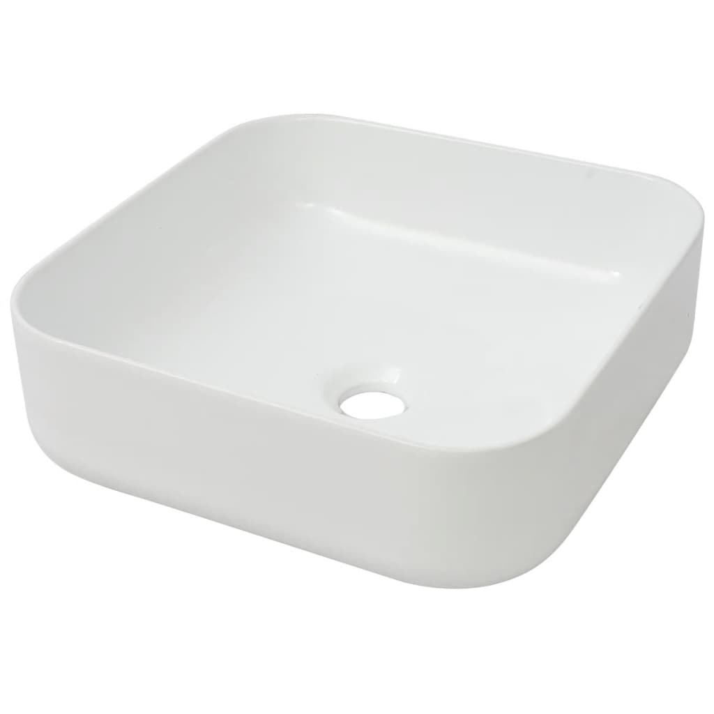 håndvask firkantet keramik 39x39x13,5 cm hvid