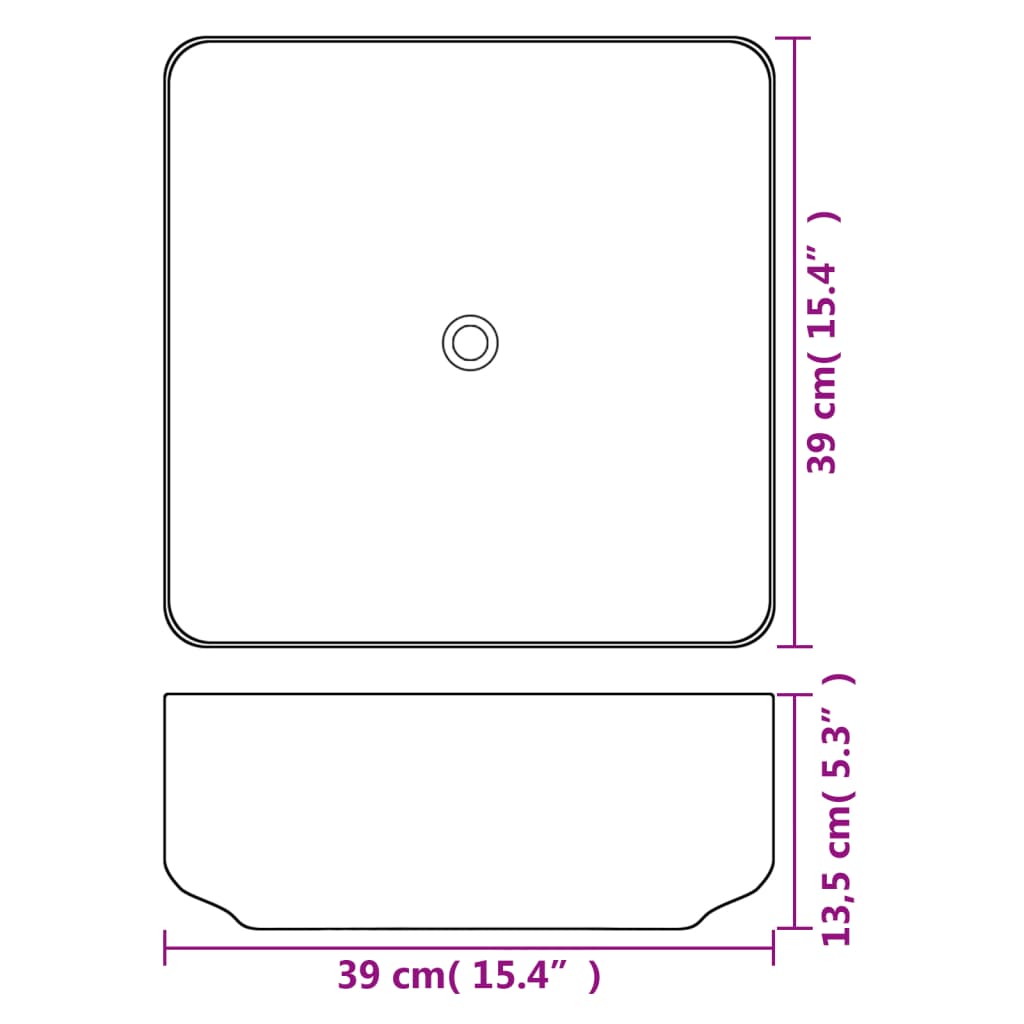håndvask firkantet keramik 39x39x13,5 cm hvid