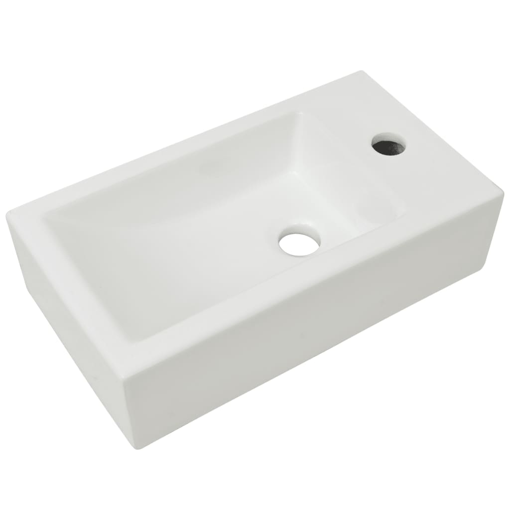 rektangulær håndvask med hul til vandhane keramik 46x25,5x12 cm hvid