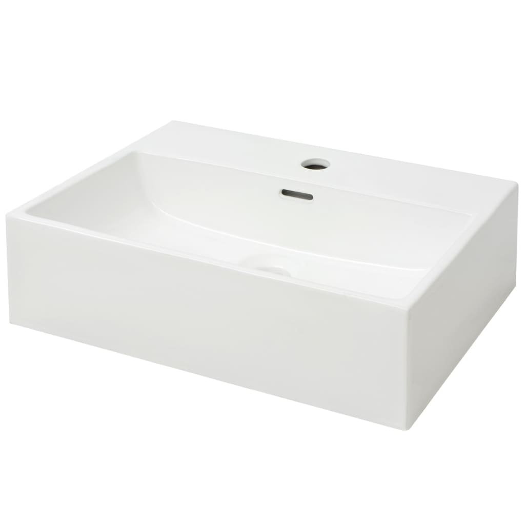 håndvask med hul til vandhane keramik 51,5x38,5x15 cm hvid