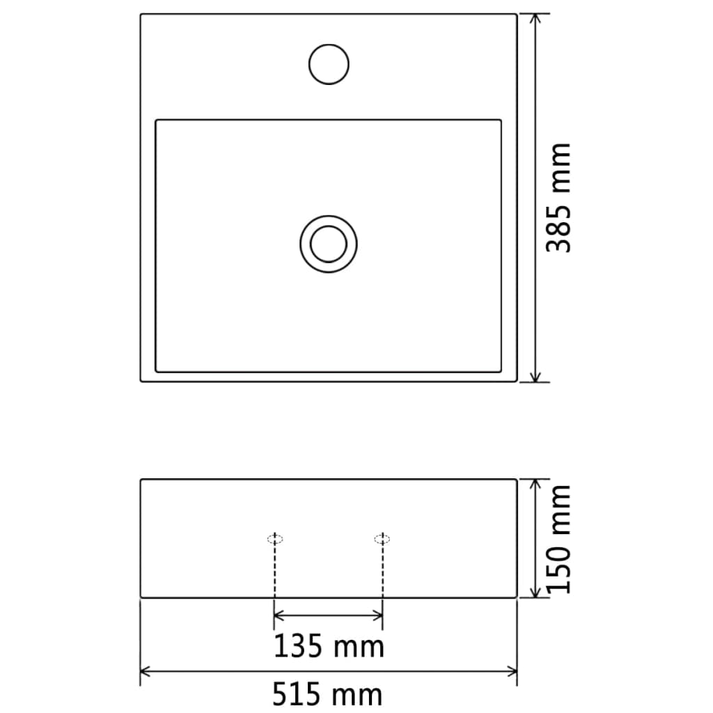 håndvask med hul til vandhane keramik 51,5x38,5x15 cm hvid