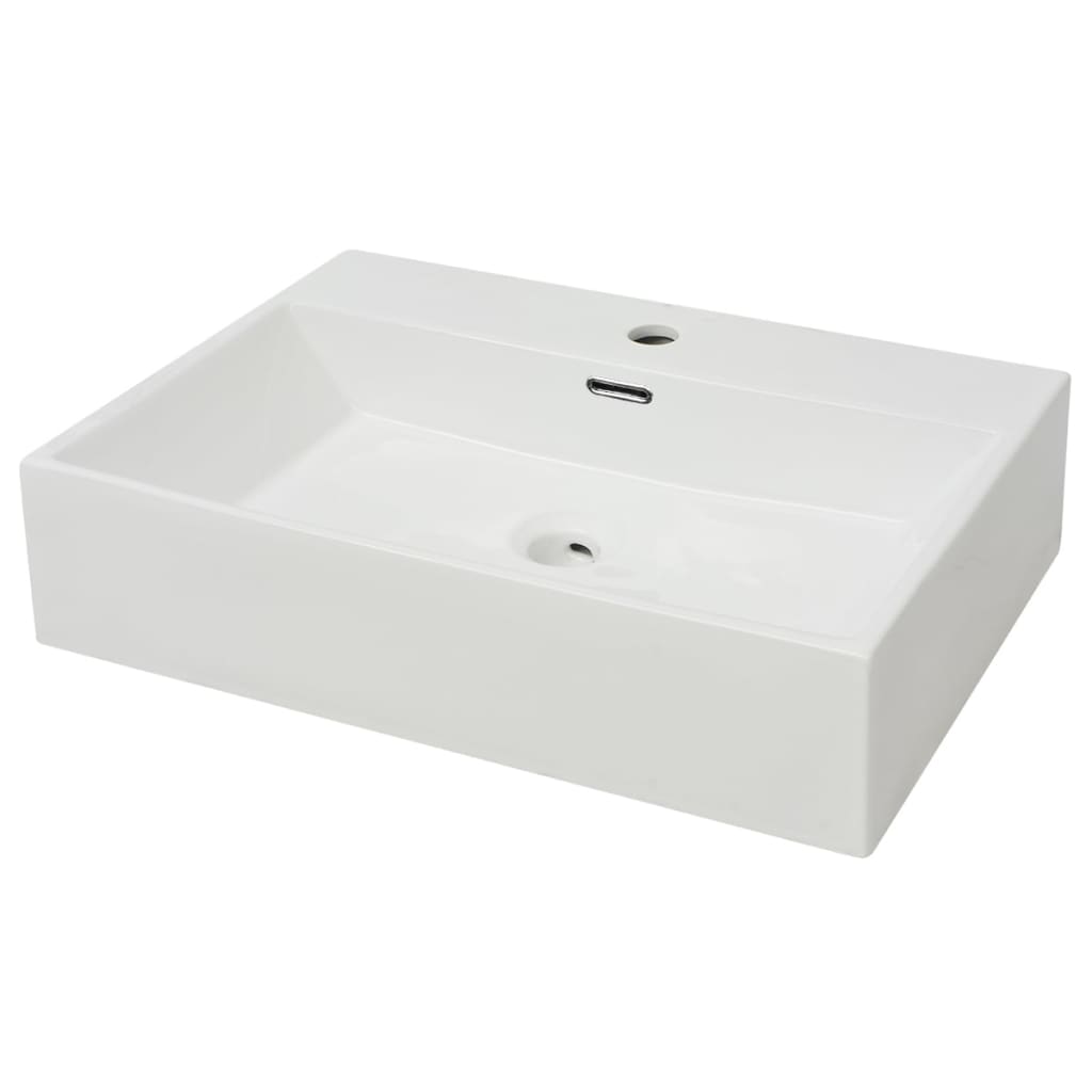 håndvask med hul til vandhane keramik 60,5x42,5x14,5 cm hvid