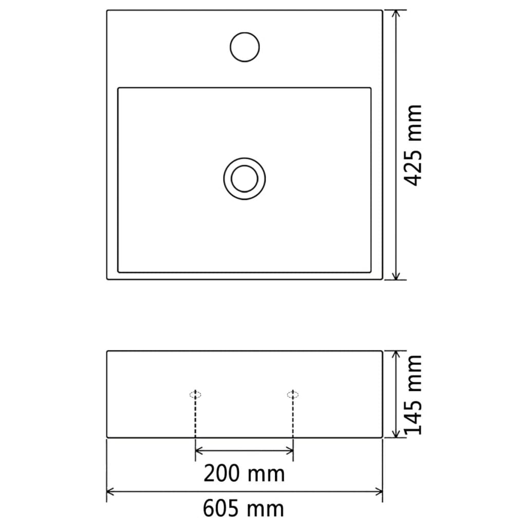 håndvask med hul til vandhane keramik 60,5x42,5x14,5 cm hvid