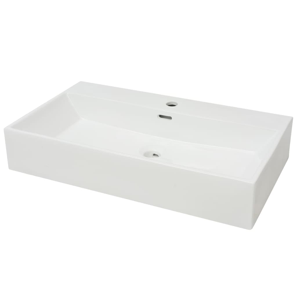 håndvask med hul til vandhane keramik 76x42,5x14,5 cm hvid