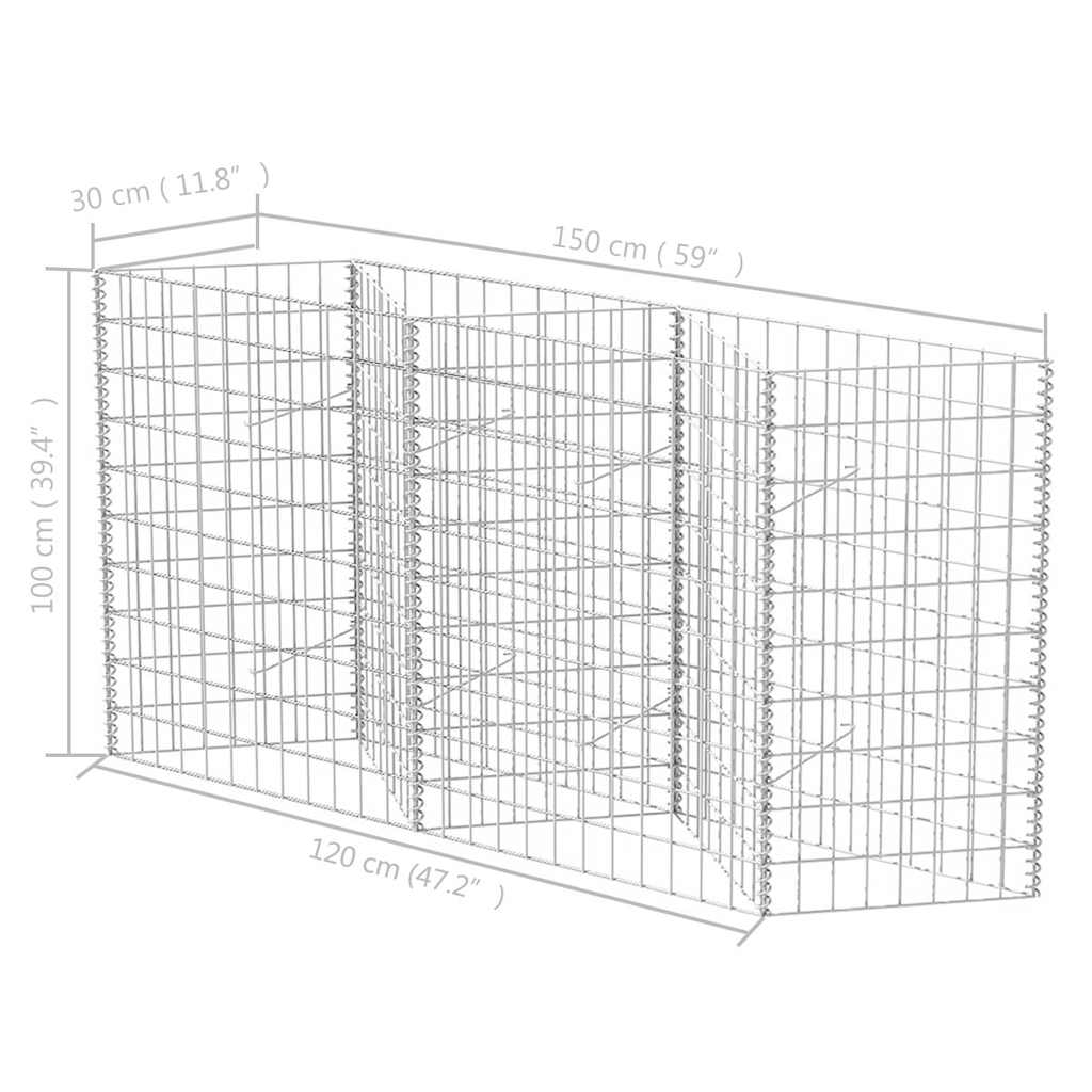 gabionkurv galvaniseret stål 120 x 30 x 100 cm