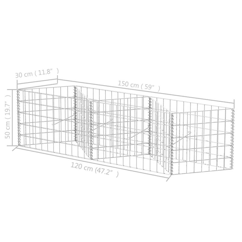 gabionkurv galvaniseret stål 120 x 30 x 50 cm