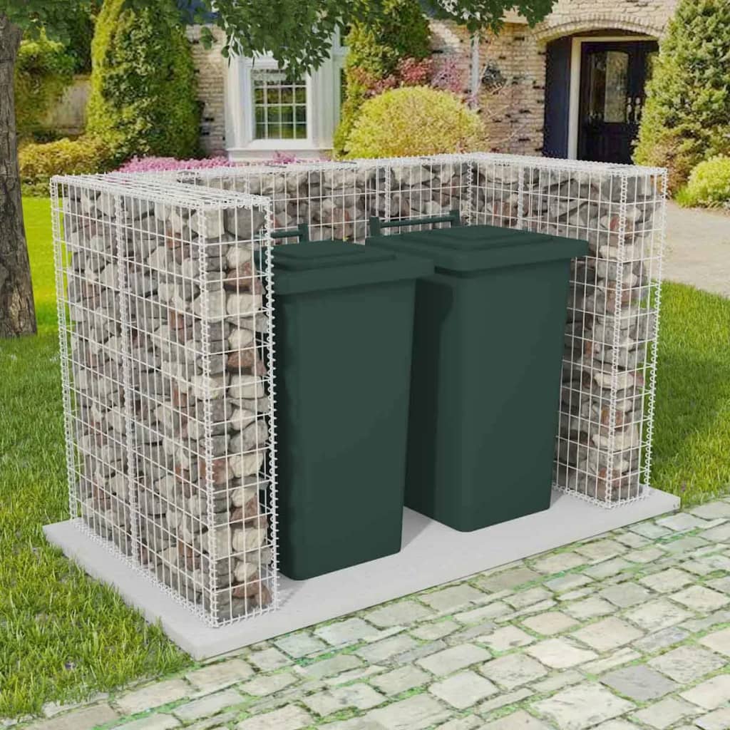gabion-afskærmning til 2 affaldsbeholdere 180x100x120 cm stål