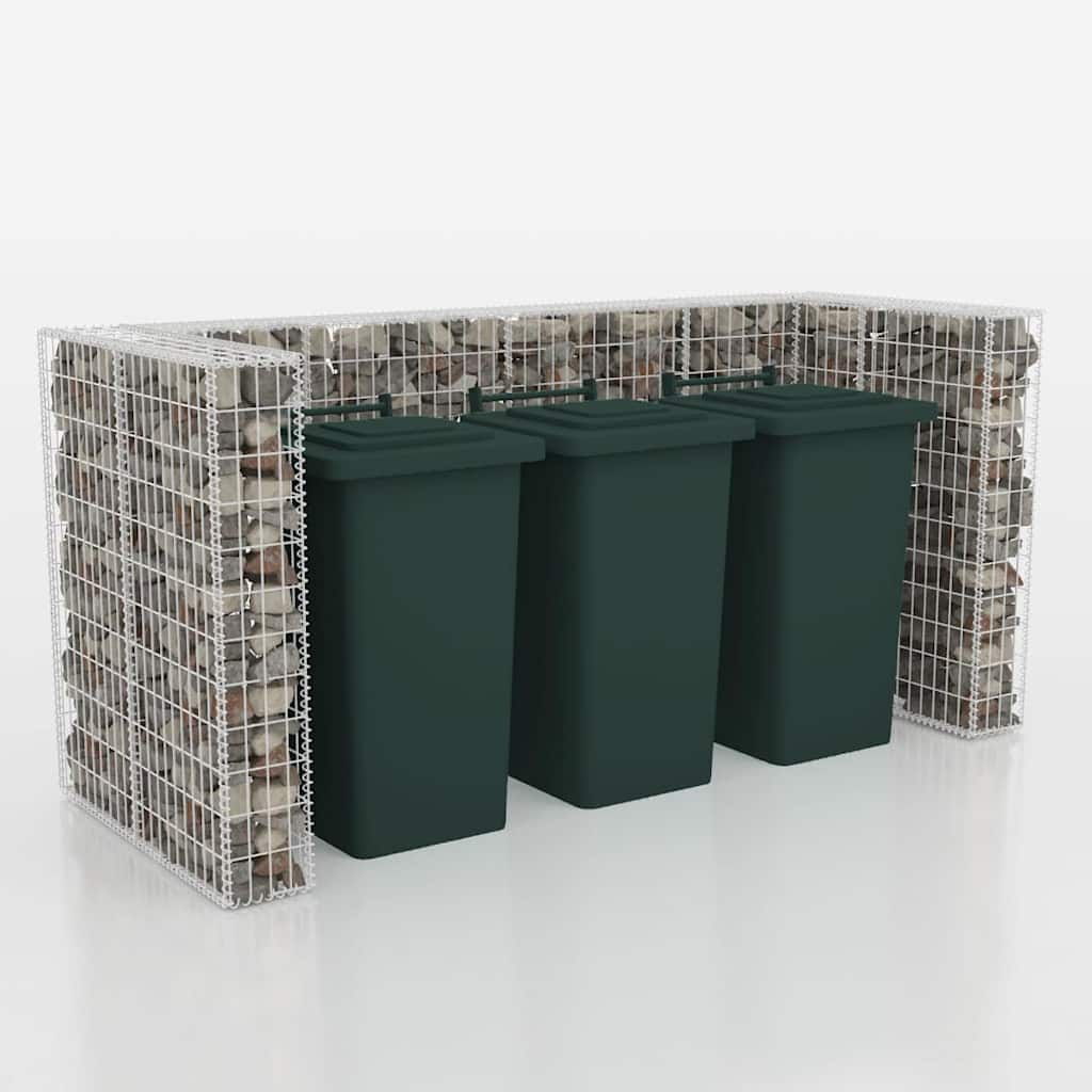 gabionafskærmning til tre affaldsbeholdere 250x100x120 cm stål