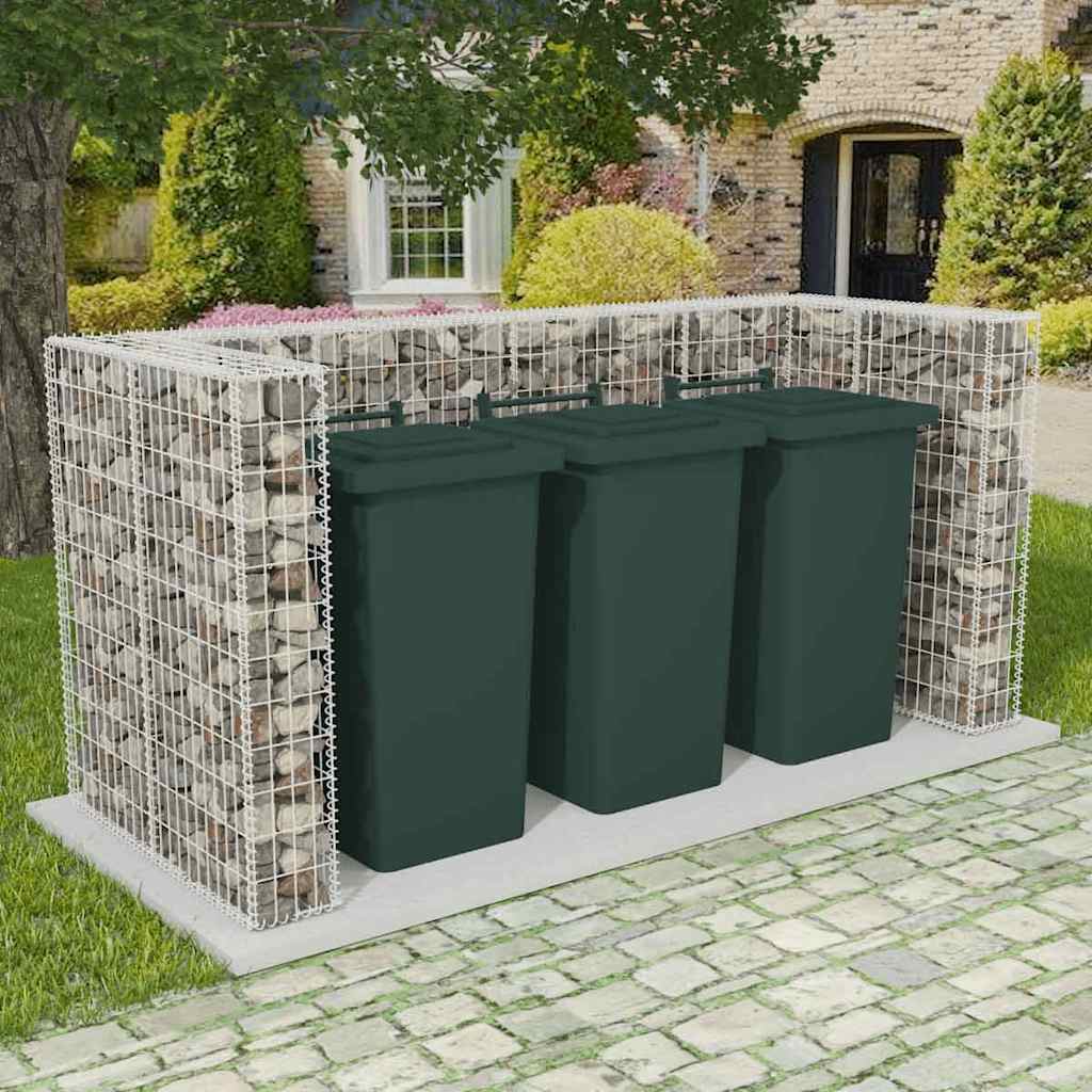 gabionafskærmning til tre affaldsbeholdere 250x100x120 cm stål