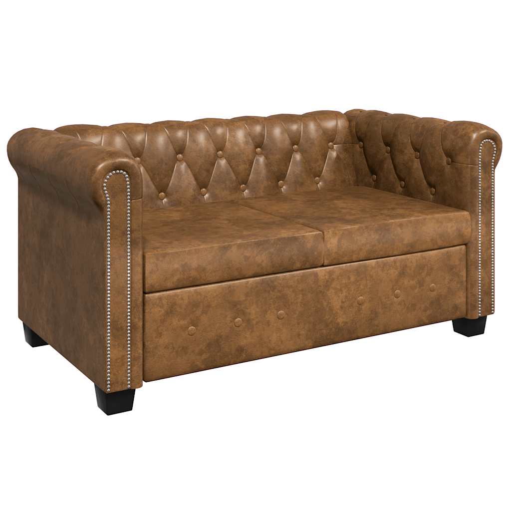 2-personers Chesterfield sofa kunstlæder brun
