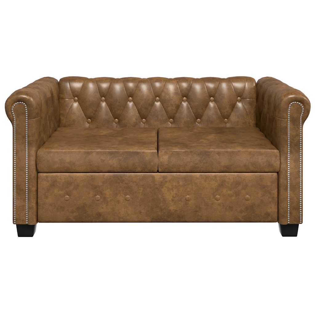 2-personers Chesterfield sofa kunstlæder brun