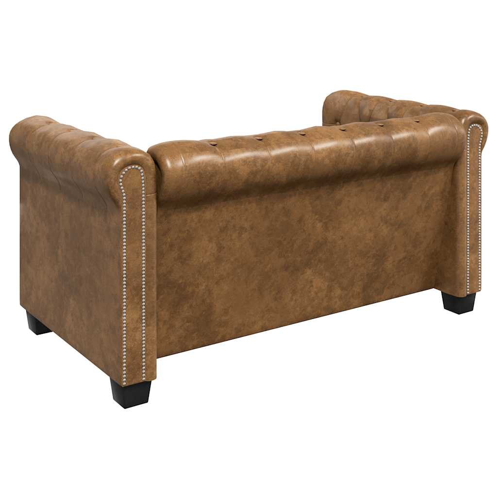 2-personers Chesterfield sofa kunstlæder brun