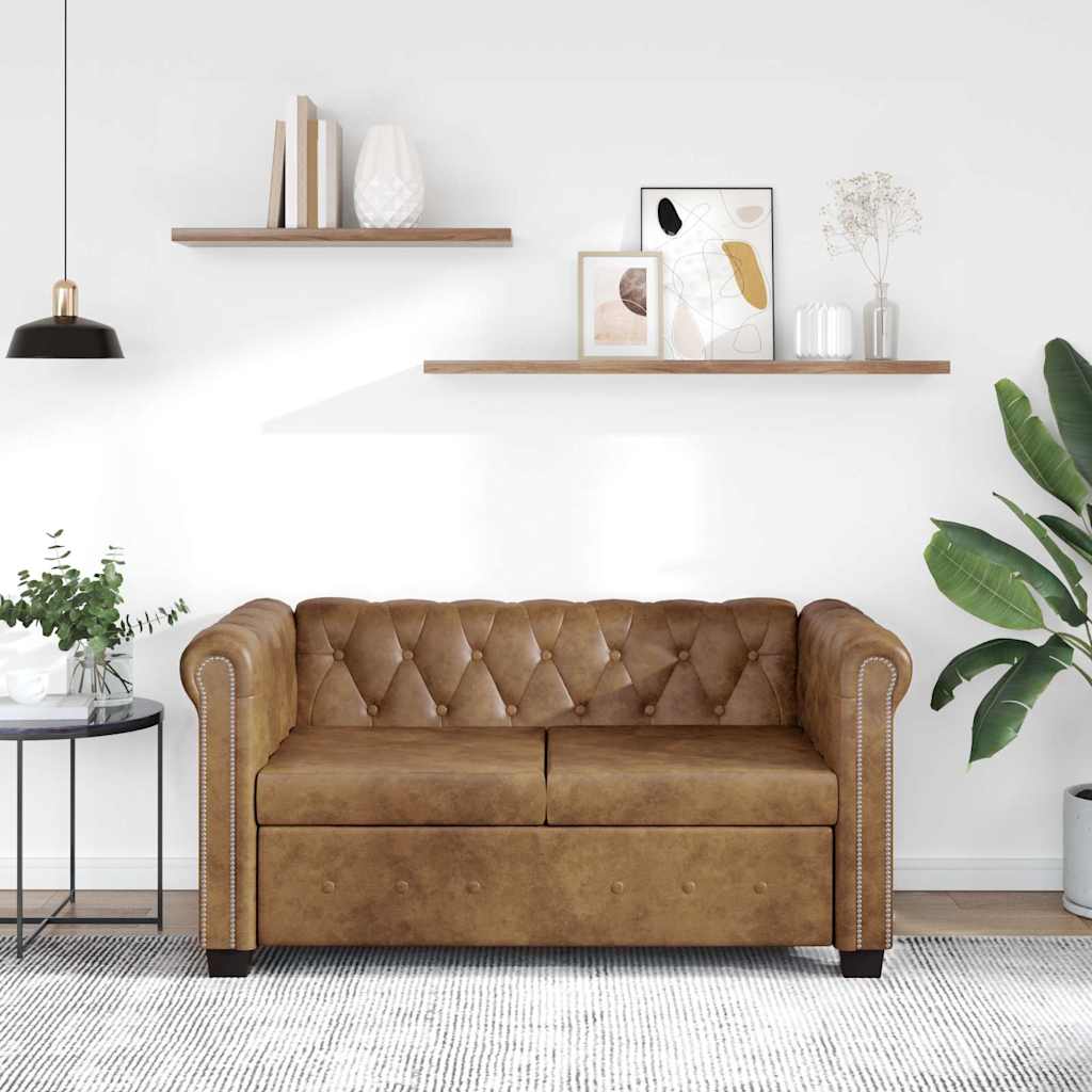 2-personers Chesterfield sofa kunstlæder brun