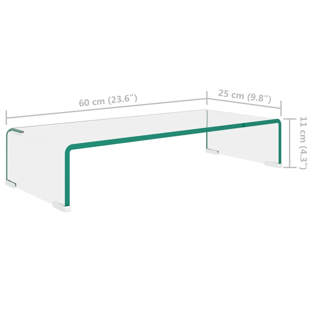 TV-bord/monitorstander klar glas 60x25x11 cm