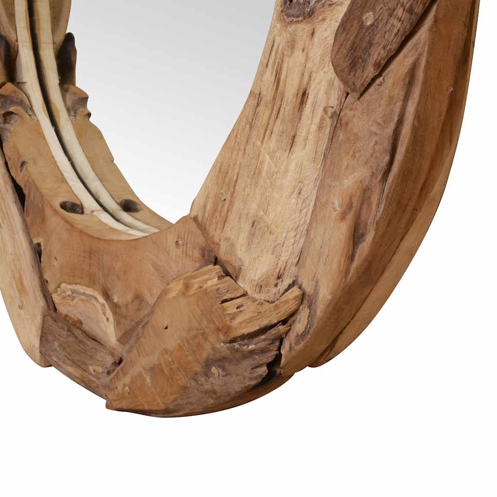 dekorativt spejl i teak 60 cm rundt