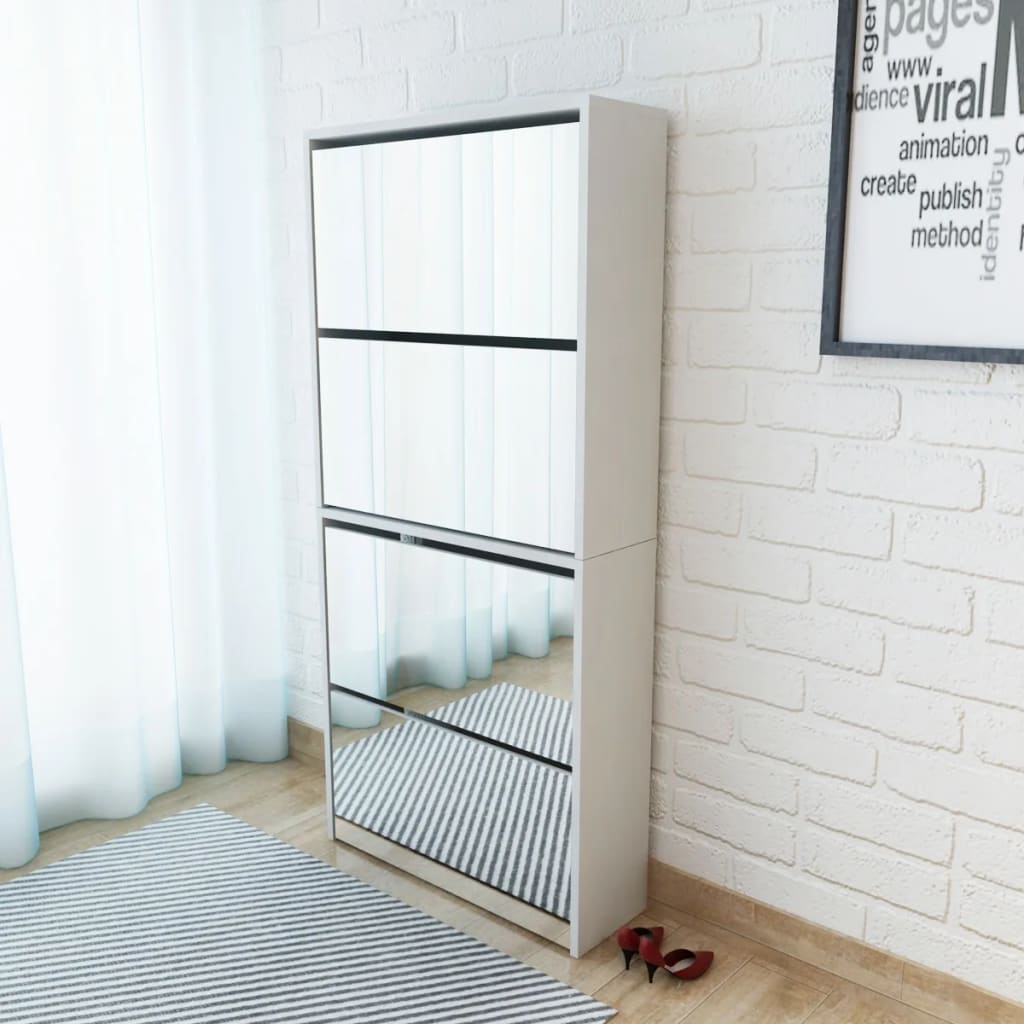 skoskab 4 hylder med spejl 63x17x134 cm hvid