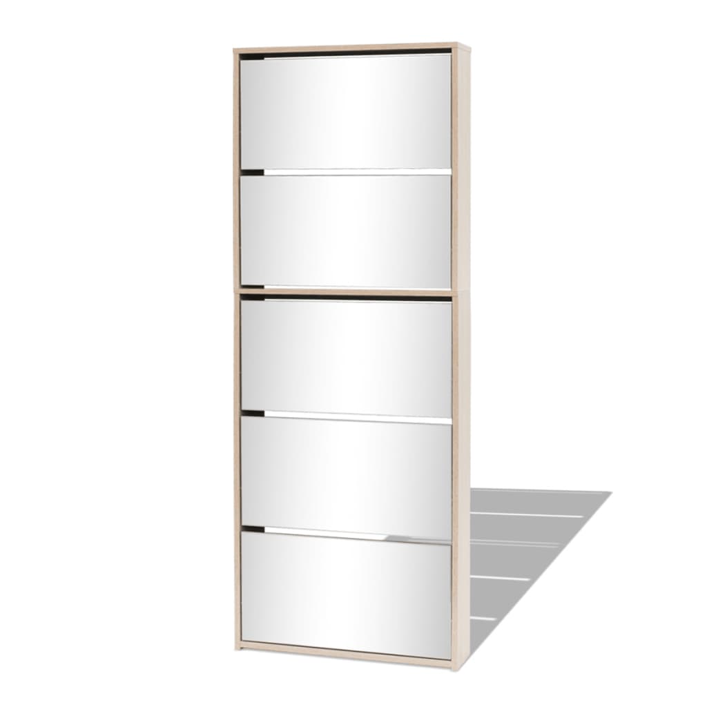 skoskab 5 hylder med spejl 63x17x169,5 cm egetræsfarvet