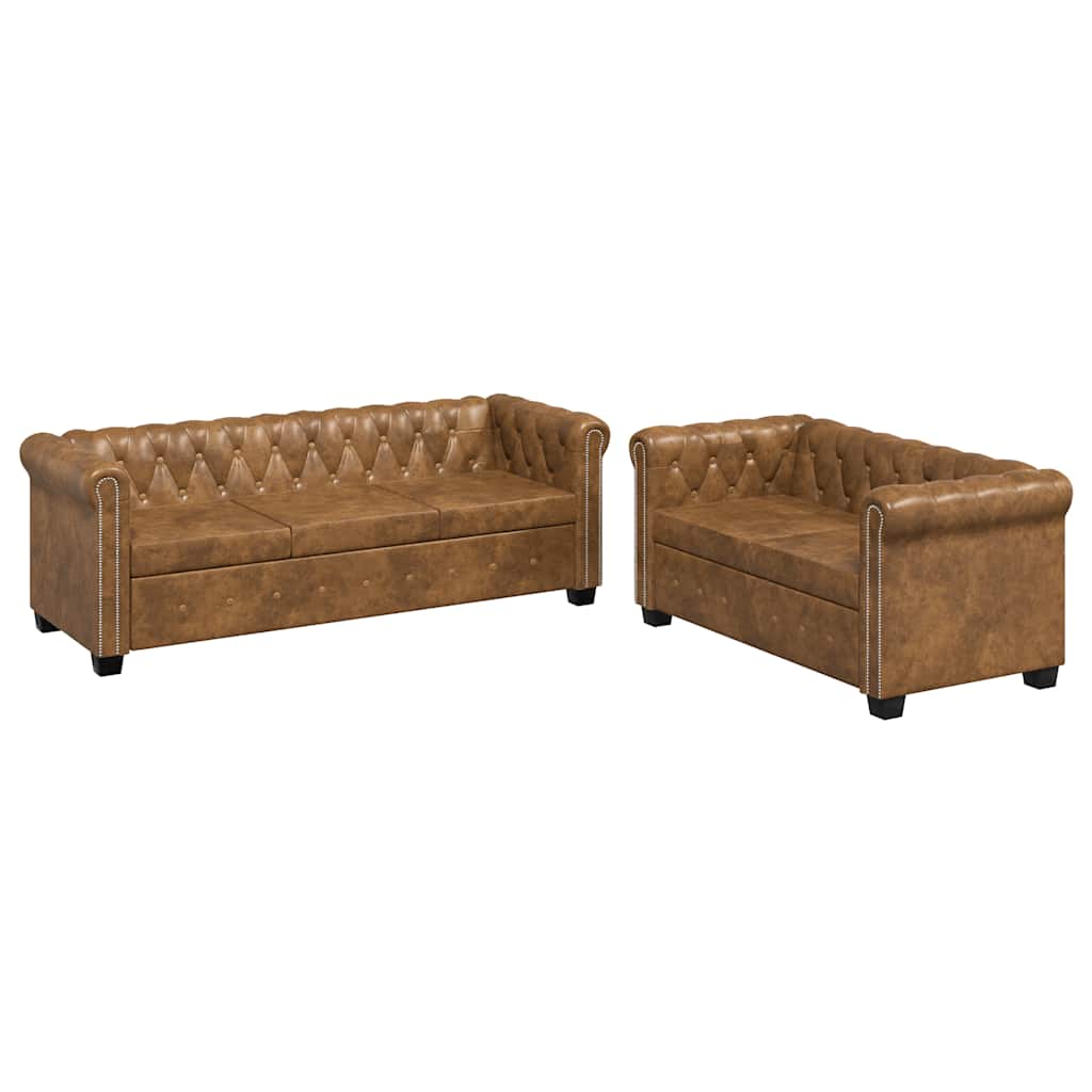 2-personers og 3-personers Chesterfield sofasæt brun