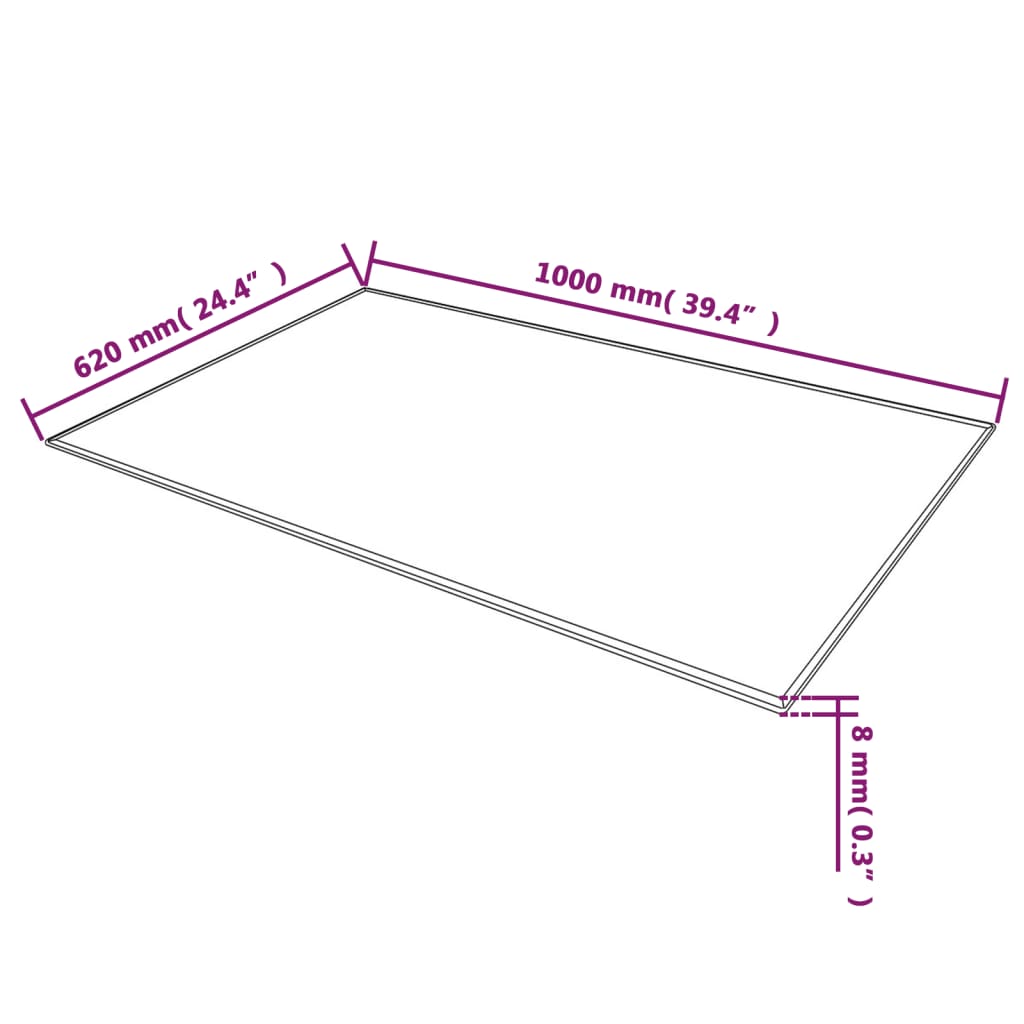 bordplade hærdet glas rektangulær 1000 x 620 mm