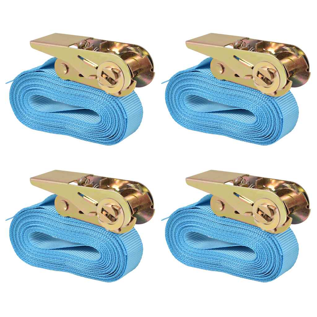 surringsbånd med skralde 4 stk. 0,8 ton 6 m x 25 mm blå