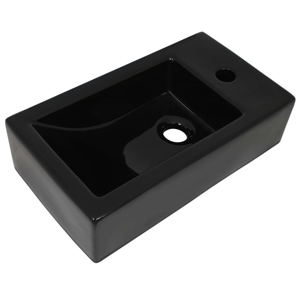håndvask med vandhanehul rektangulær keramik sort 46 x 25,5 x 12 cm