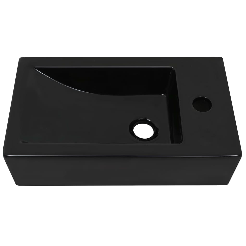 håndvask med vandhanehul rektangulær keramik sort 46 x 25,5 x 12 cm