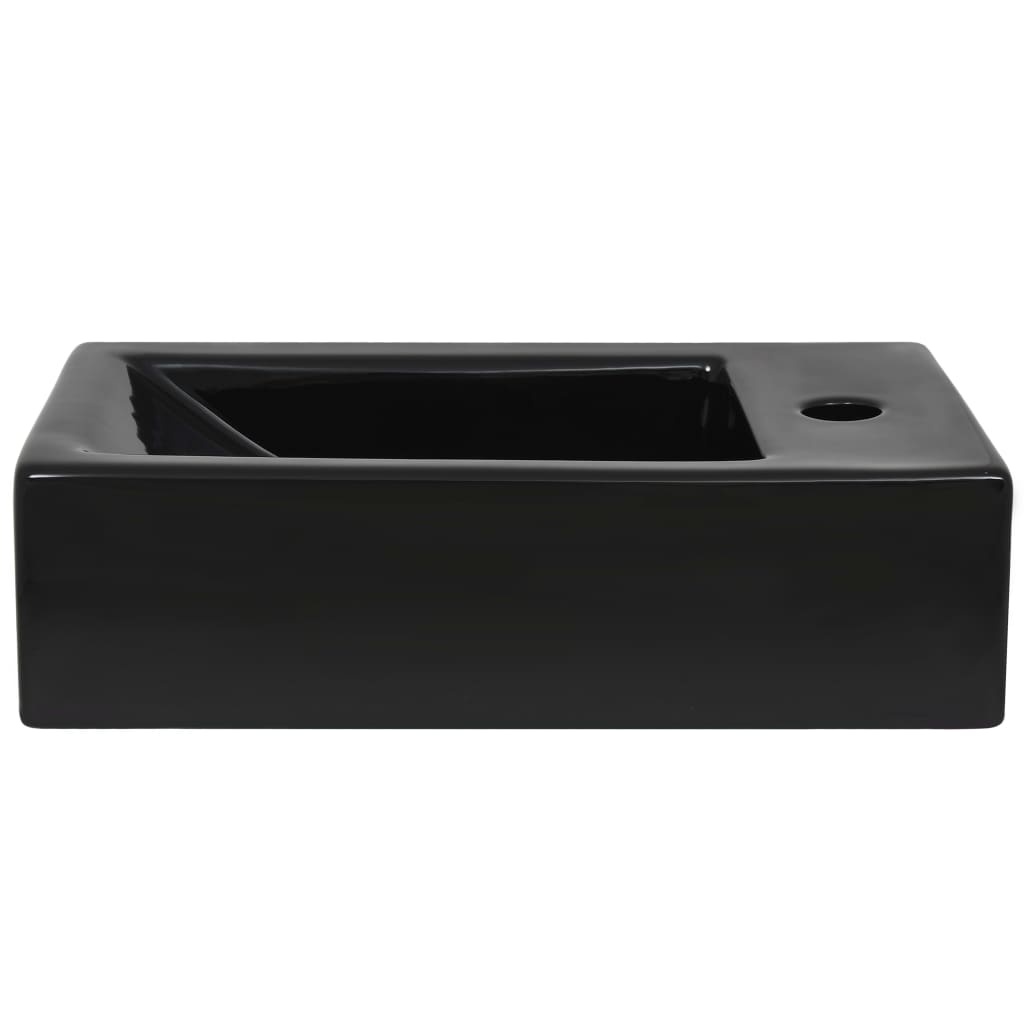 håndvask med vandhanehul rektangulær keramik sort 46 x 25,5 x 12 cm