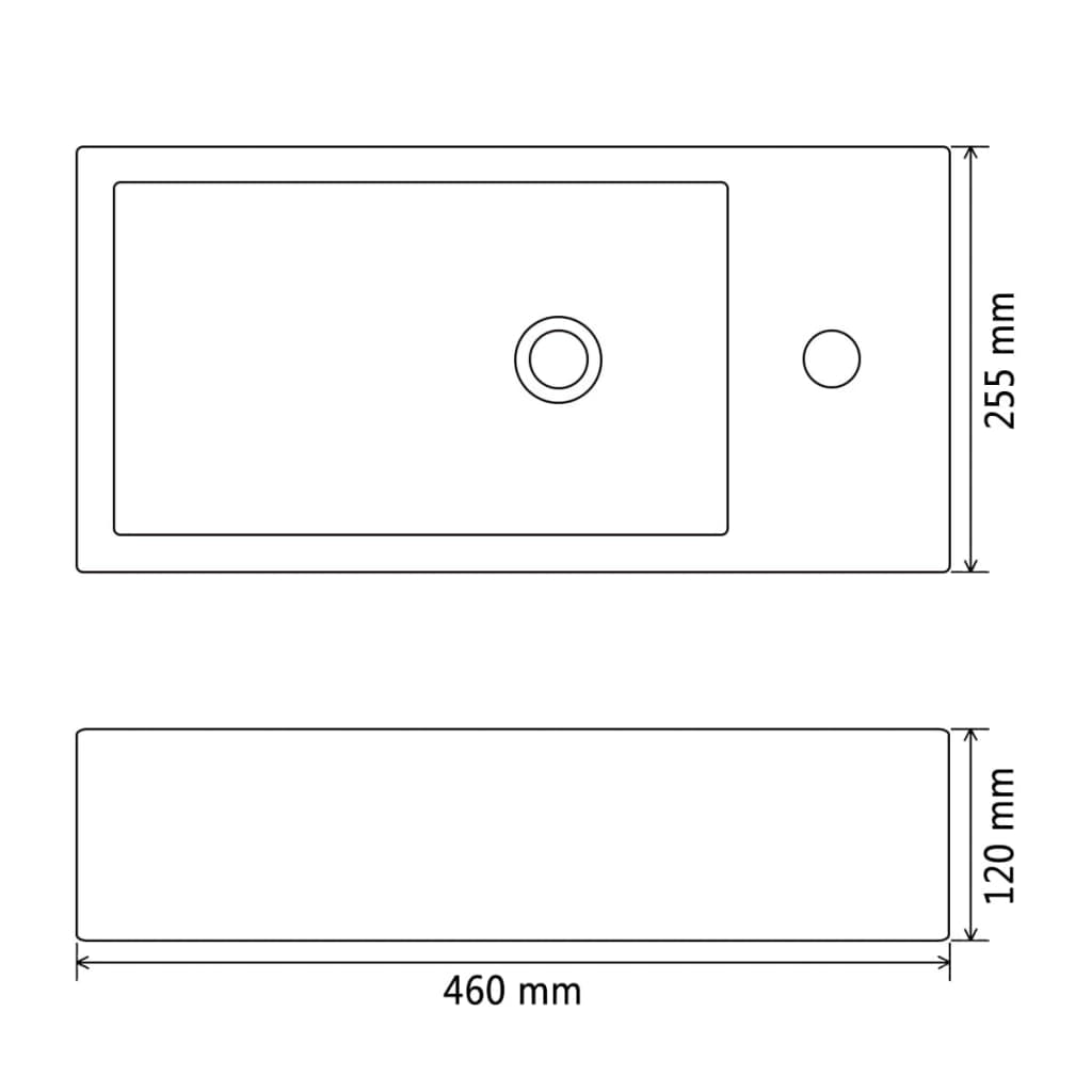 håndvask med vandhanehul rektangulær keramik sort 46 x 25,5 x 12 cm