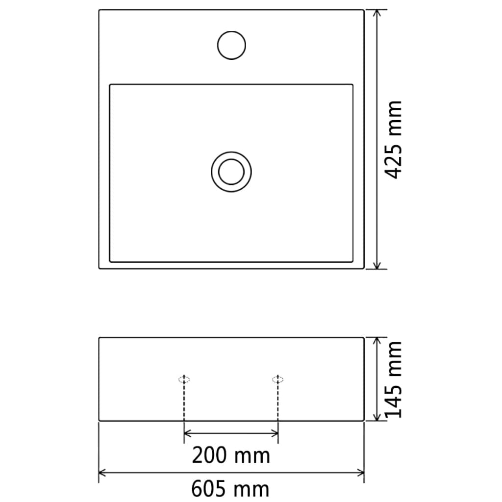 håndvask med vandhanehul keramik 60,5 x 42,5 x 14,5 cm sort