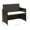 2-personers havesofa med hynder brun polyrattan