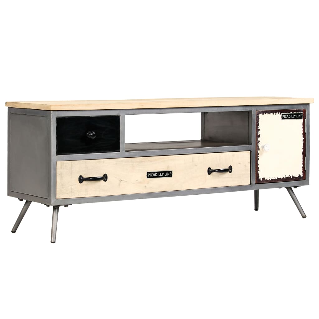 TV-skab massivt mangotræ og stål 120 x 30 x 45 cm