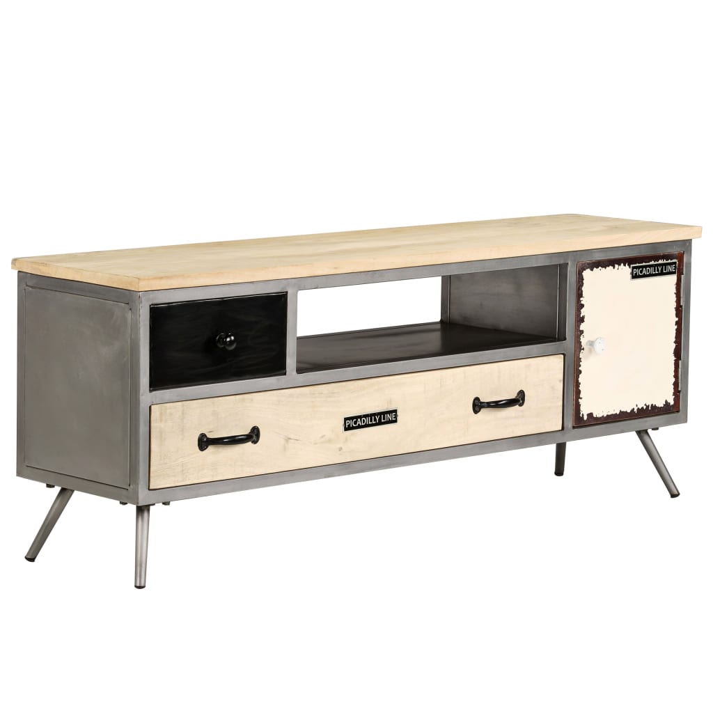 TV-skab massivt mangotræ og stål 120 x 30 x 45 cm