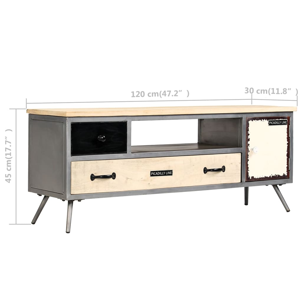 TV-skab massivt mangotræ og stål 120 x 30 x 45 cm