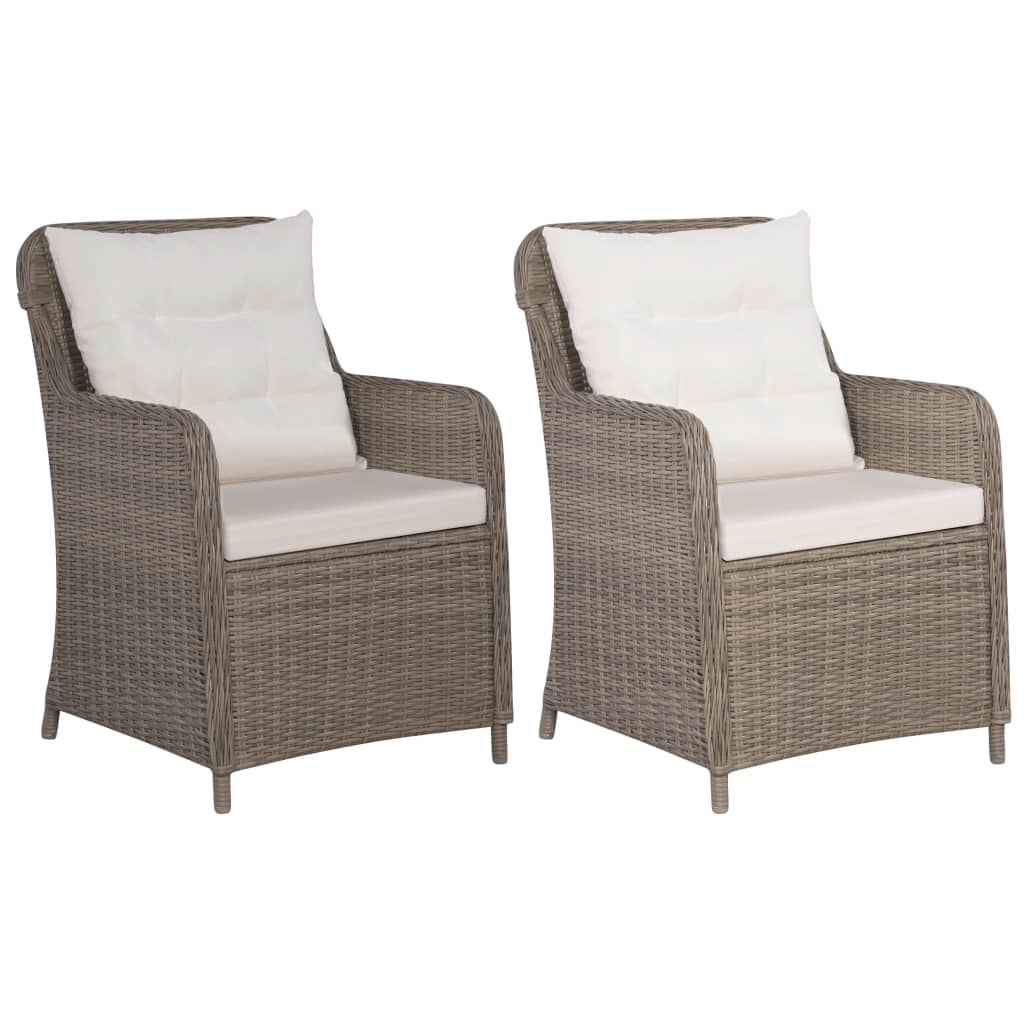 havestole med hynder 2 stk. polyrattan brun