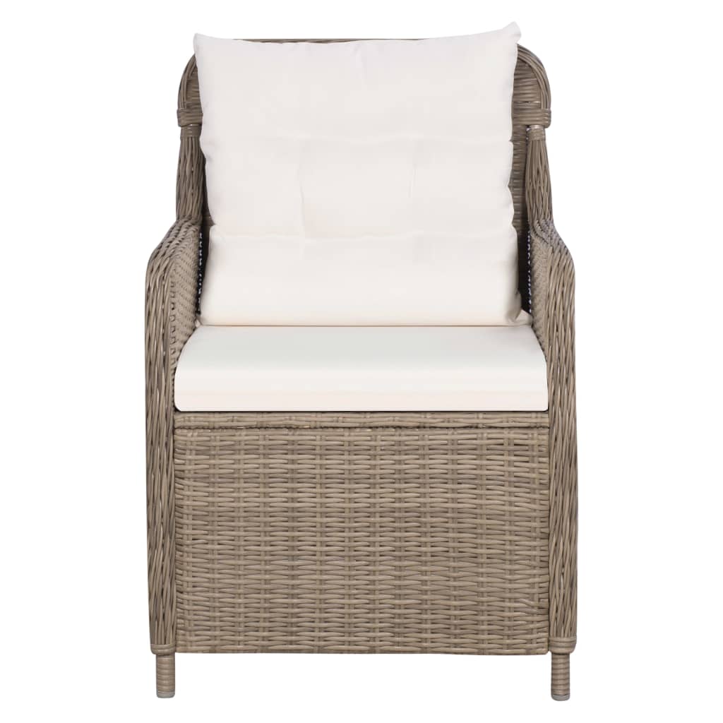 havestole med hynder 2 stk. polyrattan brun