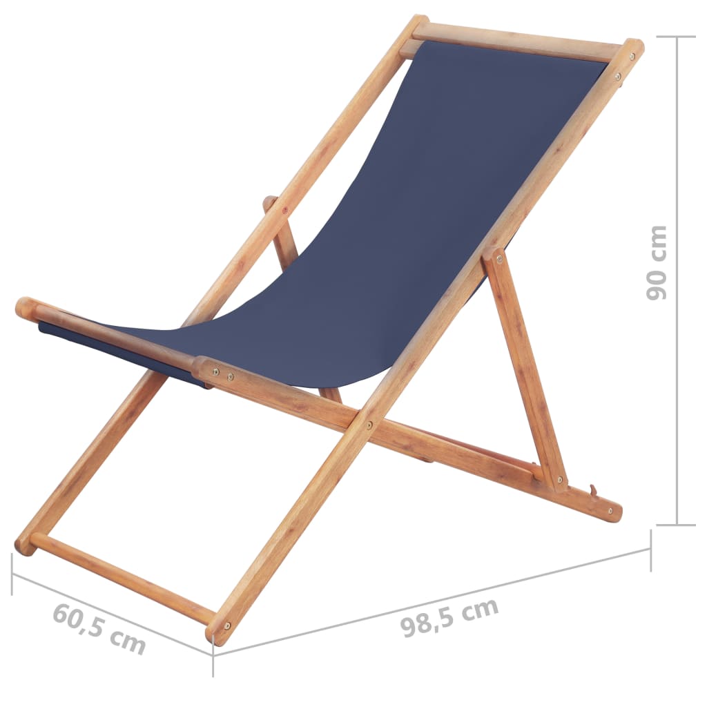 foldbar strandstol stof og træstel blå