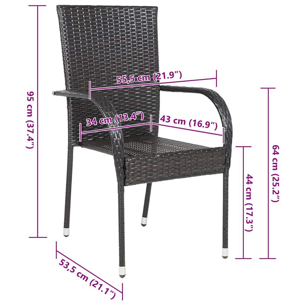 havestole 2 stk. stabelbare polyrattan brun