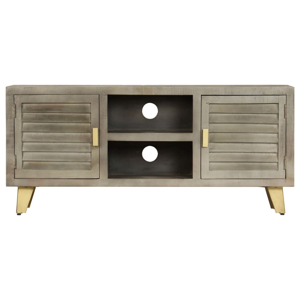 tv-skab massivt mangotræ med messing 110 x 30 x 48 cm grå
