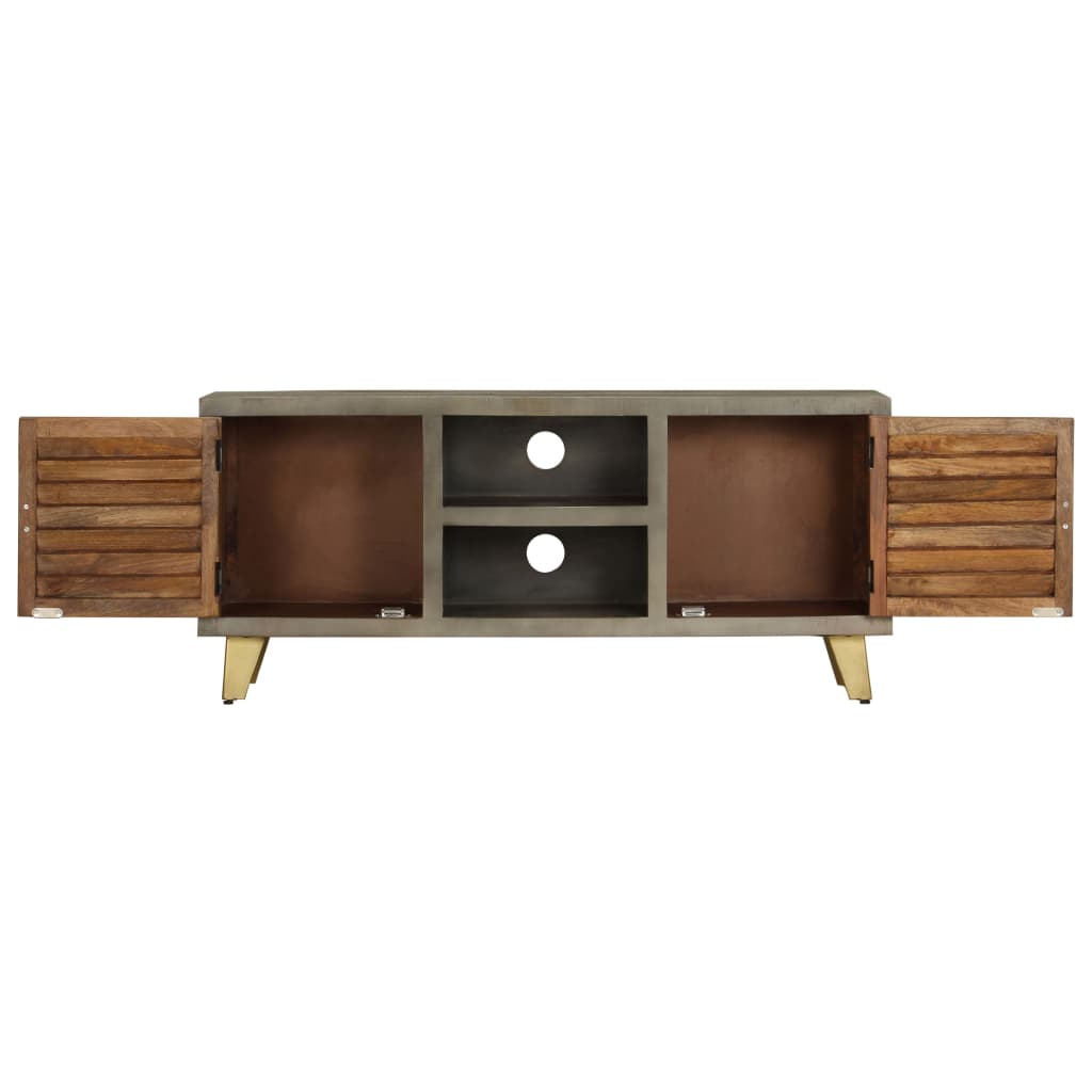 tv-skab massivt mangotræ med messing 110 x 30 x 48 cm grå