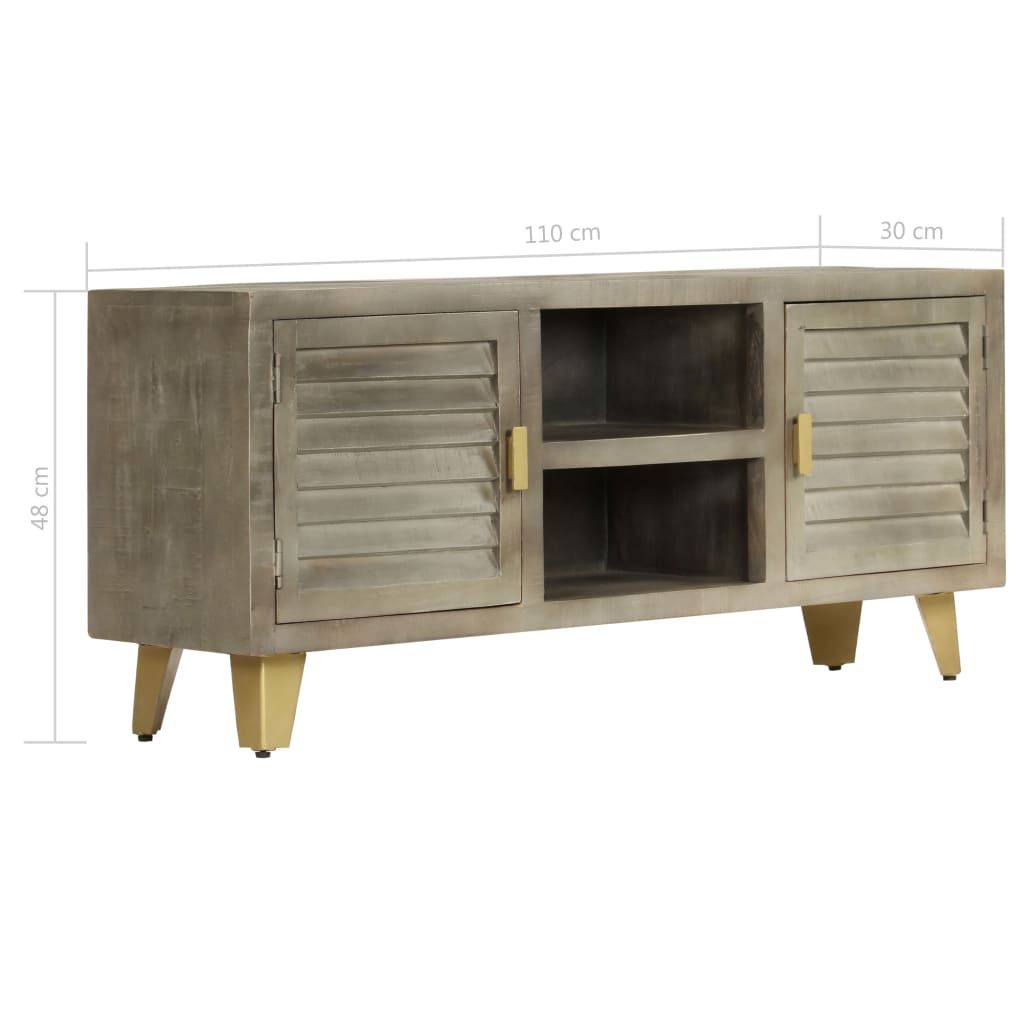 tv-skab massivt mangotræ med messing 110 x 30 x 48 cm grå