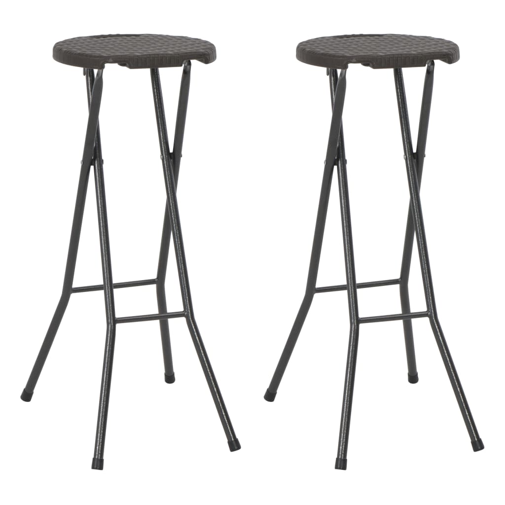 foldbare barstole 2 stk. HDPE og stål brun rattanlook