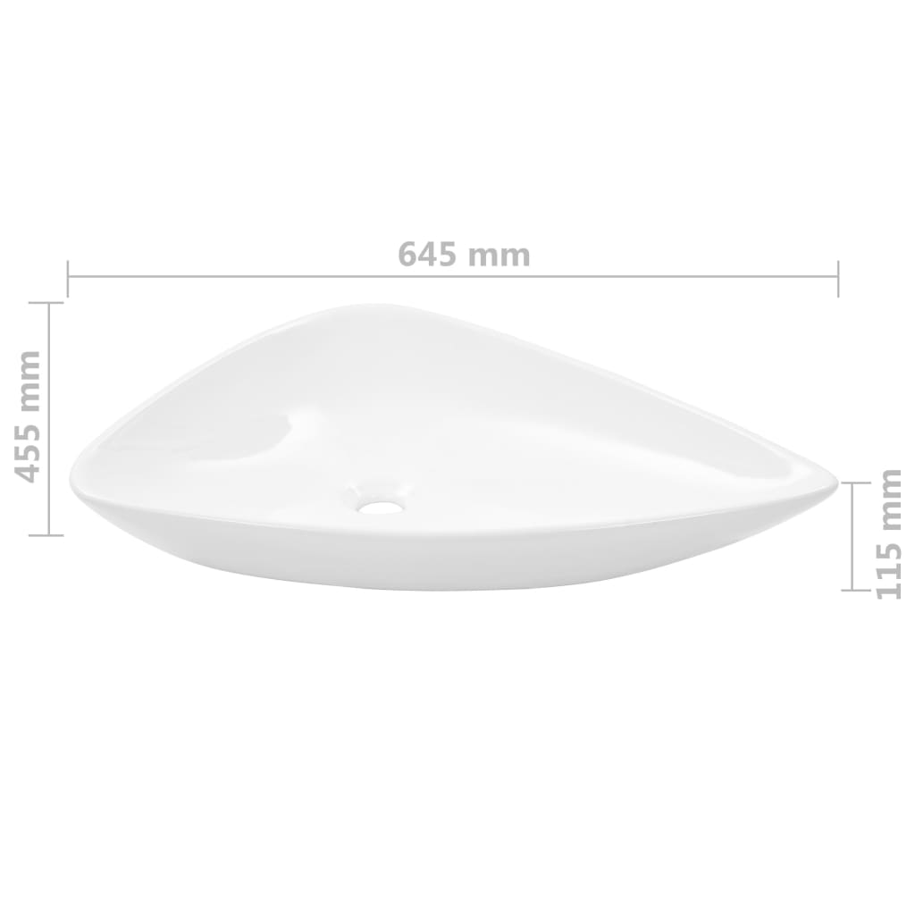håndvask keramik trekantet hvid 645 x 455 x 115 mm