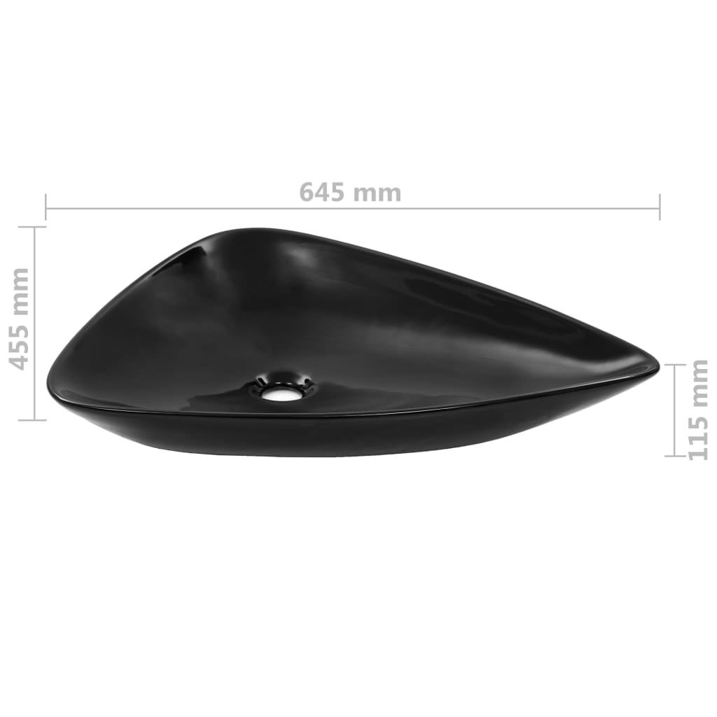 håndvask keramik sort trekantet 645 x 455 x 115 mm